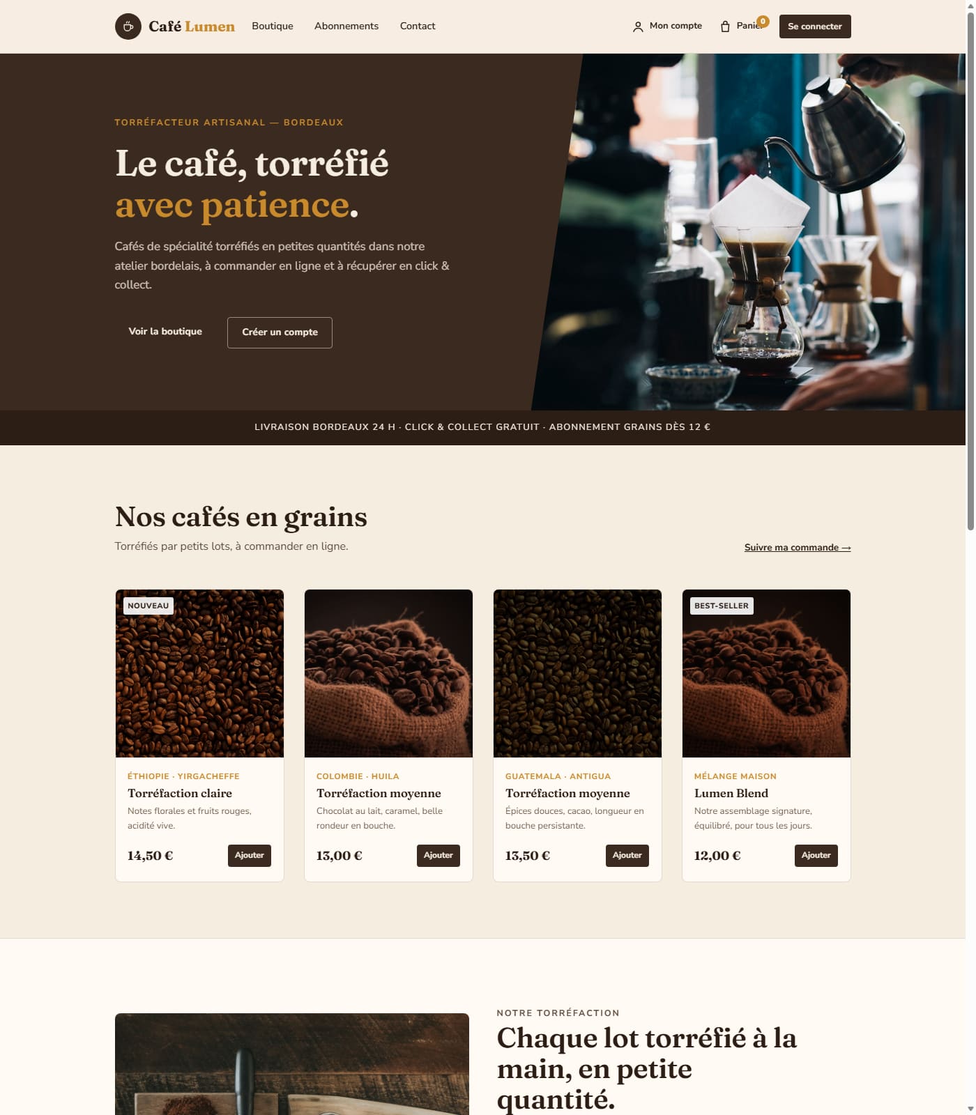 Aperçu de la boutique en ligne Café Lumen, click and collect