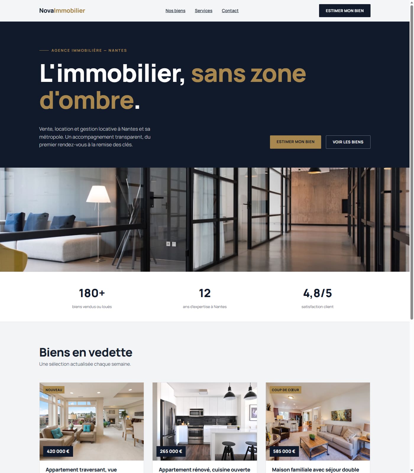 Aperçu du site Nova Immobilier après refonte